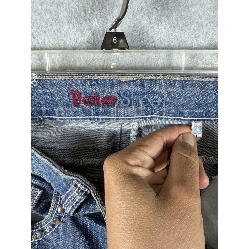 Baker Street Jeans‎ Juniors 1 Blue Bootcut Stretch Rhinestone Studded Distressed